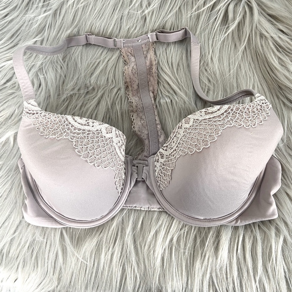 Victoria's Secret Body Demi Bra 34D Lilac Lace Trim Padded‎ Wired Front Closure